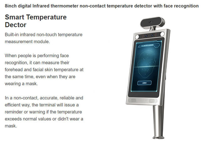 Термометр умного распознавания лиц ультракрасный для теста температуры человеческого тела